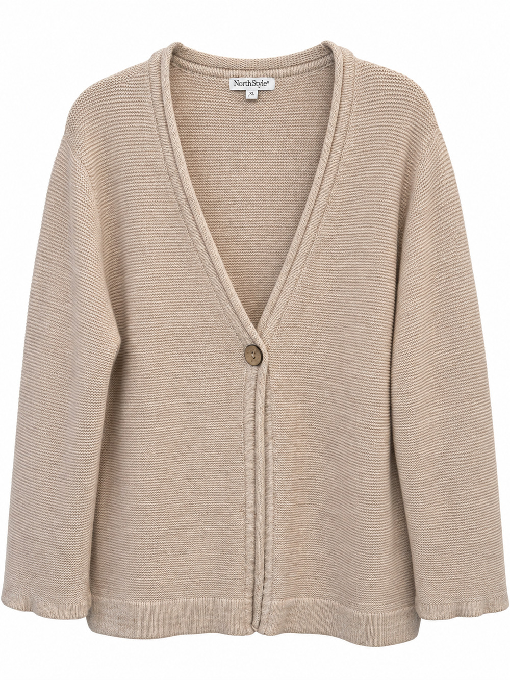NorthStyle Coastal Cardigan Sweater Women XL Beige 100% Cotton Knit Button Front